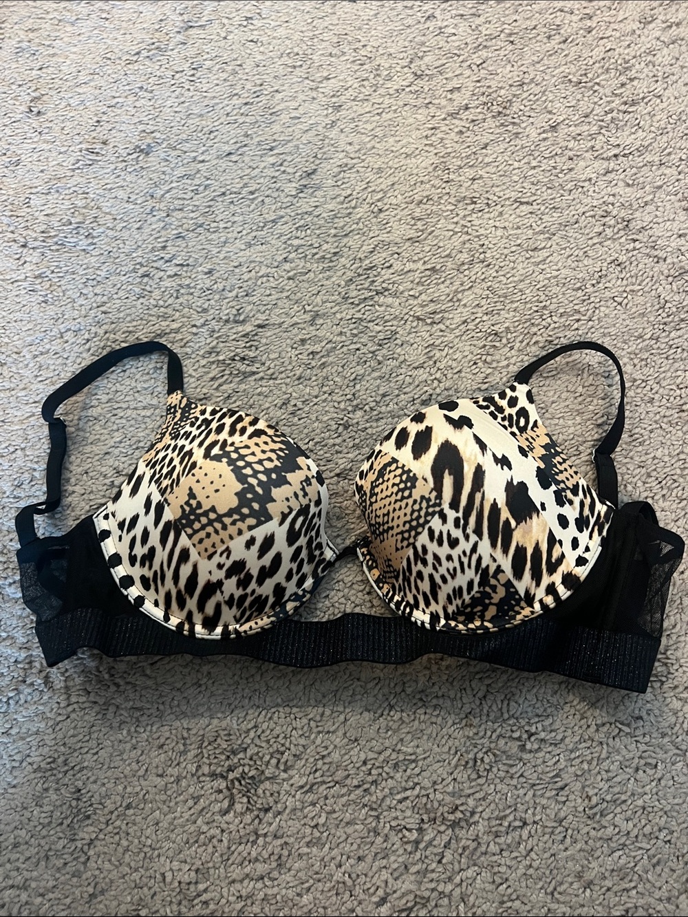 Victoria's Secret Leopard Print Push-Up Bra in Black, Tan, Cream